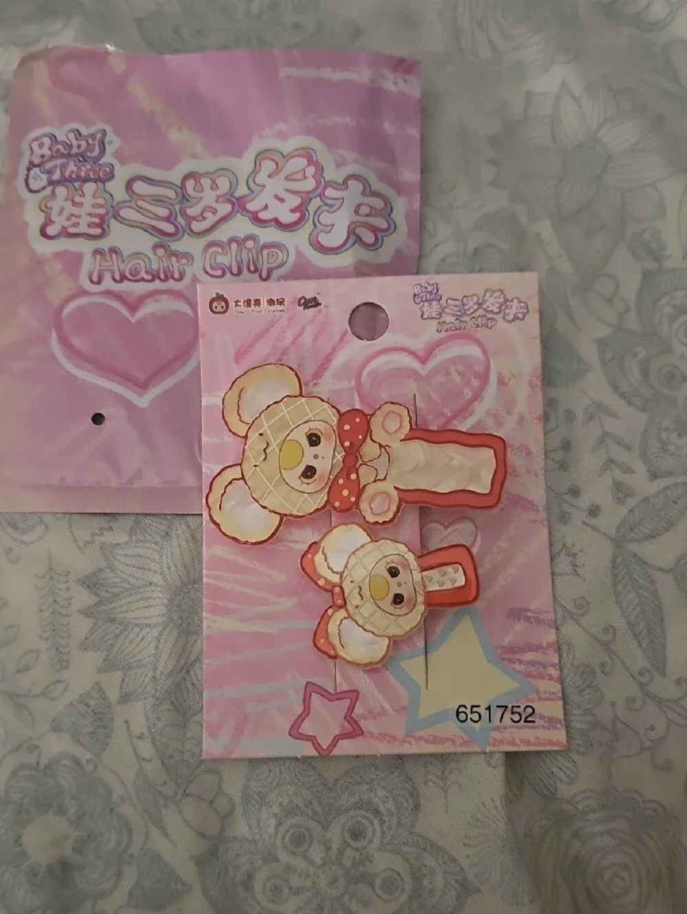 Baby 3 Cute Bear-Themed Pink Girl Hair Clips Set